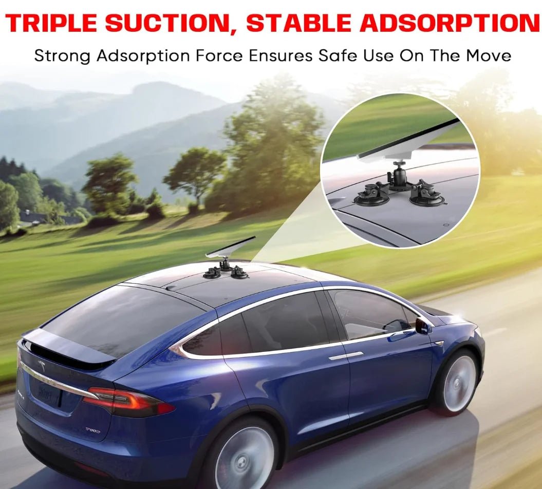 Starlink Mini windshield mount with 360° swivel, heavy-duty suction cup, weatherproof vehicle dashboard holder, compatible with Starlink.