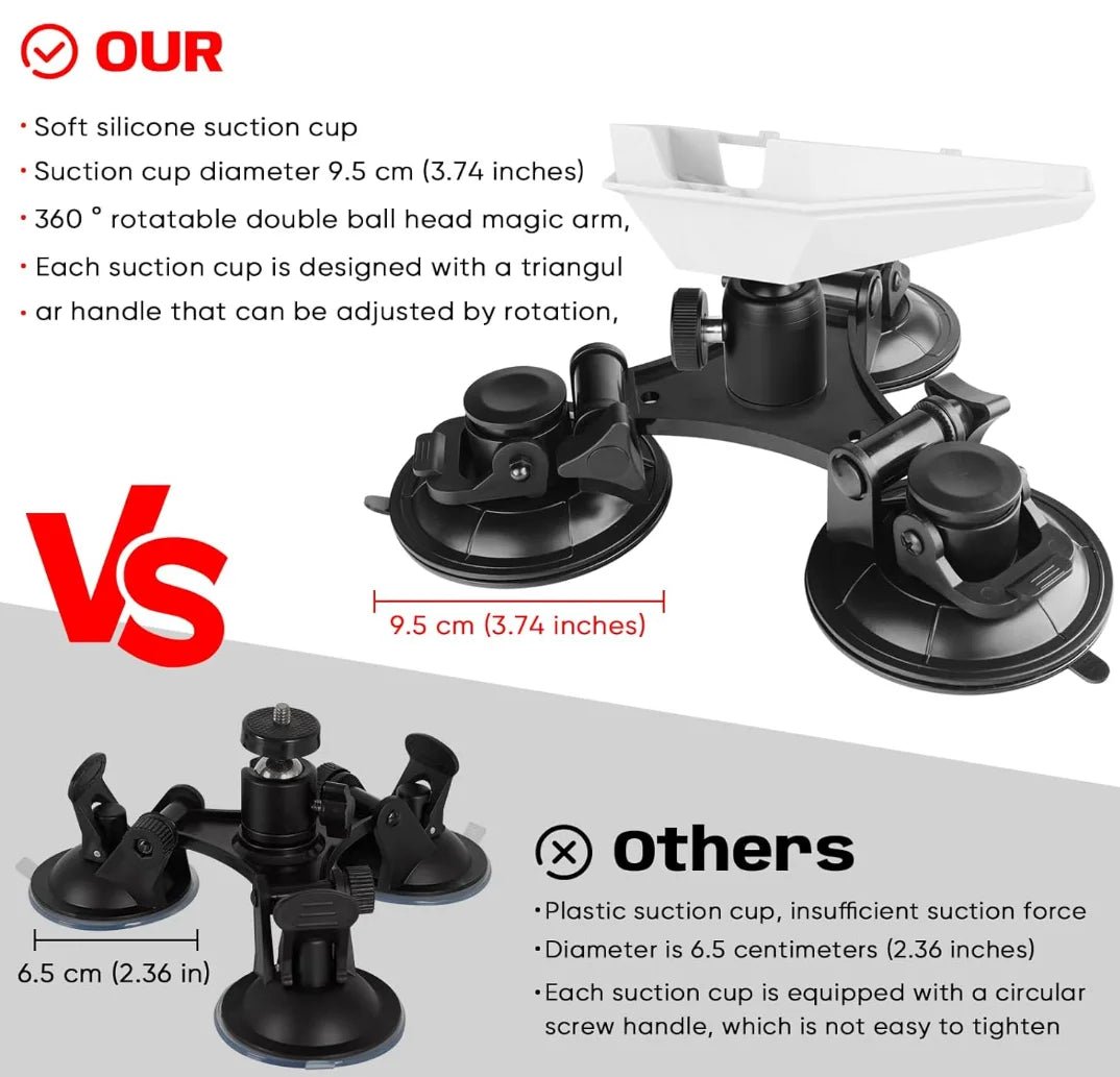 Starlink Mini windshield mount with 360° swivel, heavy-duty suction cup, weatherproof vehicle dashboard holder, durable and sturdy.