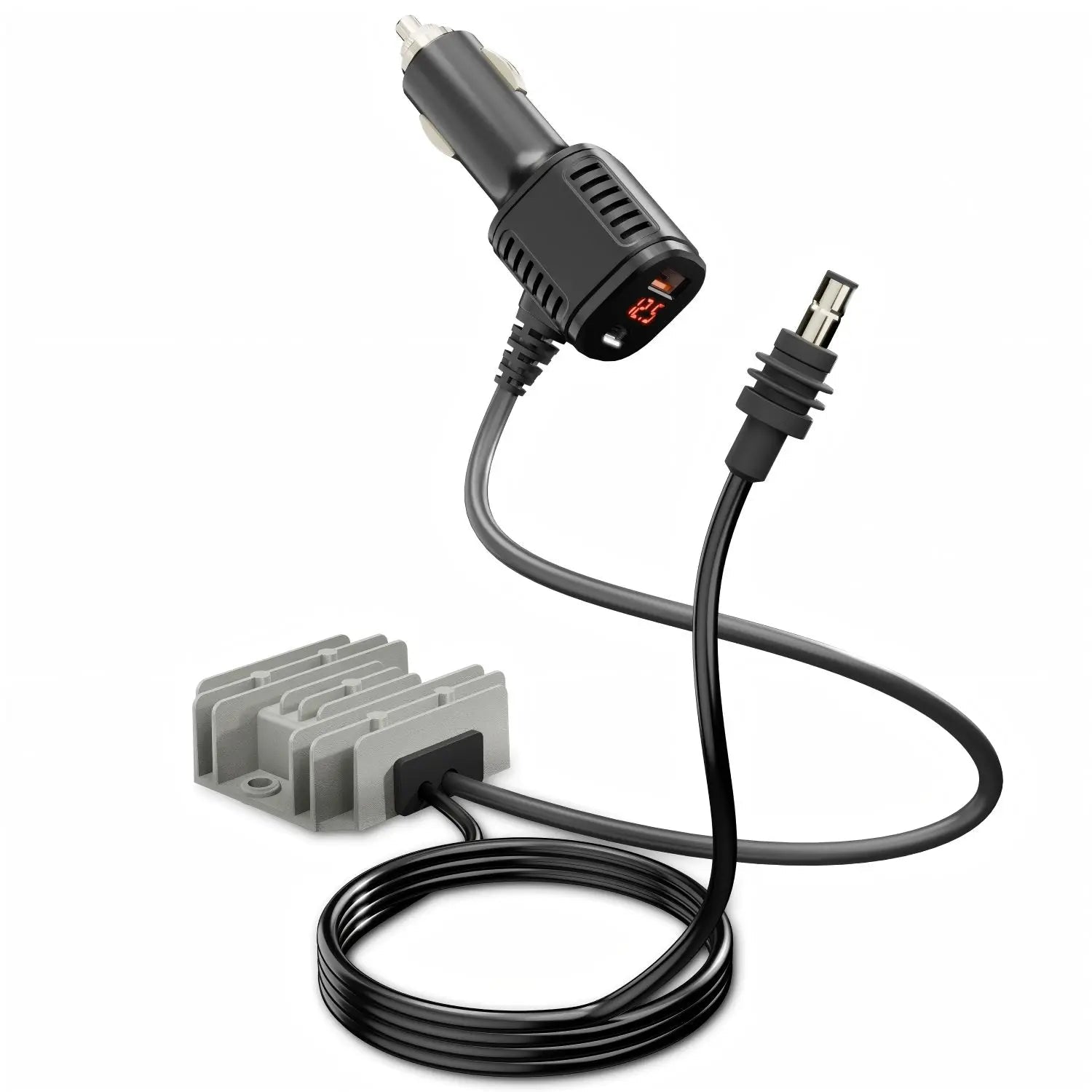 Starlink mini car cigarette lighter plug to DC step-up converter with digital display, Type-C and USB-A ports, 16AWG power adapter cable