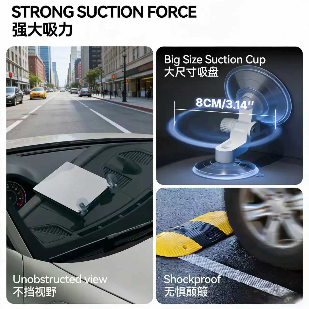 Starlink vehicle roof mount with heavy-duty triangular suction cup, multi-angle swivel bracket, and central control for secure installation.