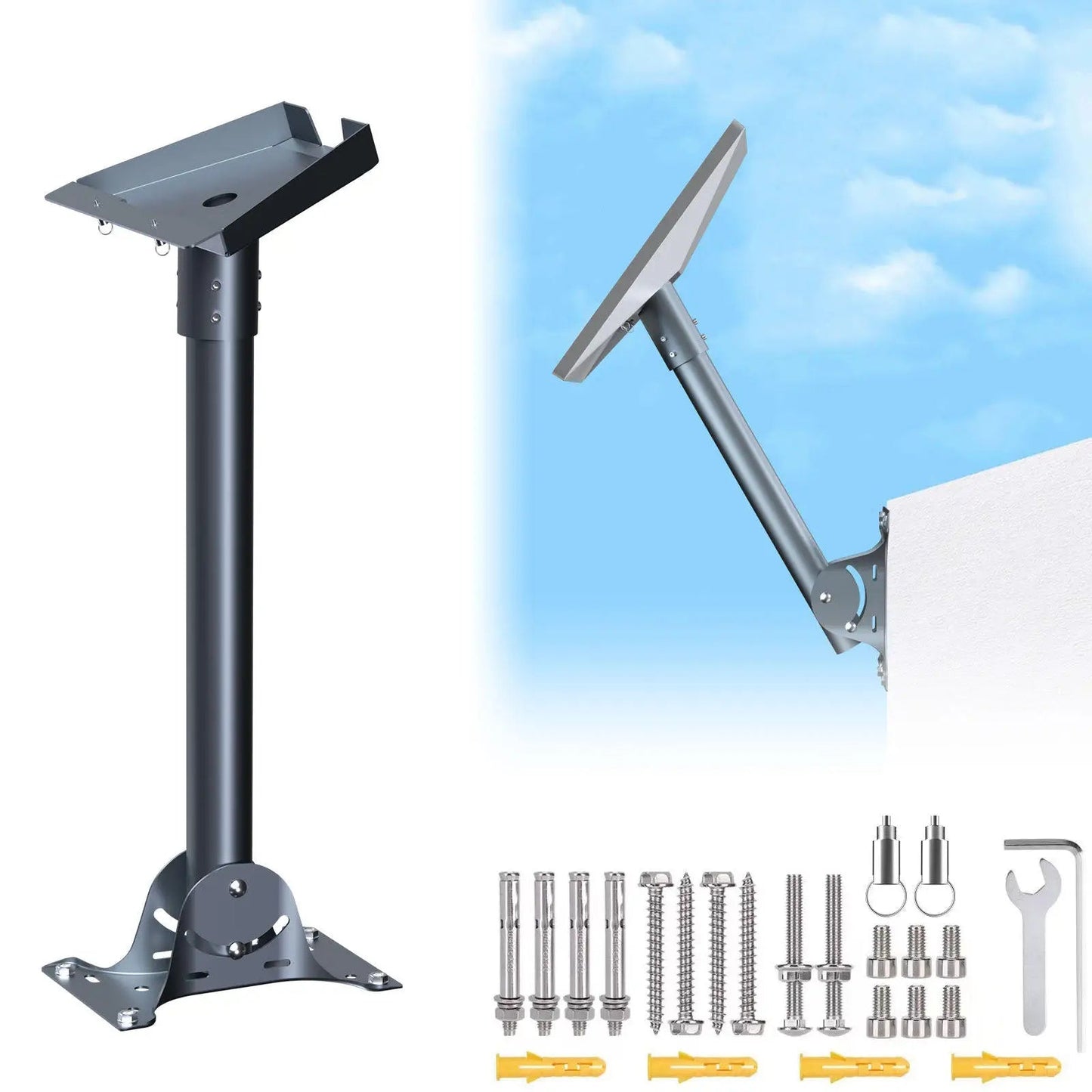Starlink Gen 3 V3 wall and roof mount kit with adjustable pipe adapter, heavy-duty weatherproof and rust-resistant bracket.