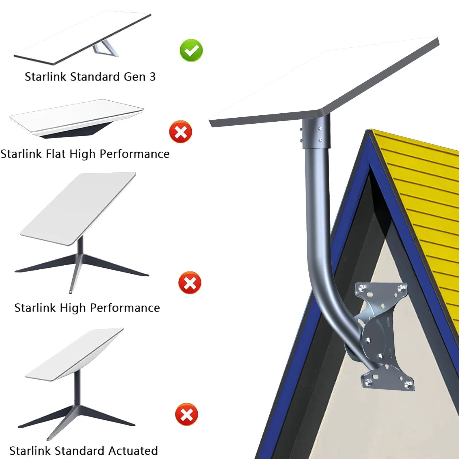 Starlink Gen 3 wall mount bracket with adjustable bent pipe and heavy-duty base for satellite dish installation by Guangzhou Chuangze.
