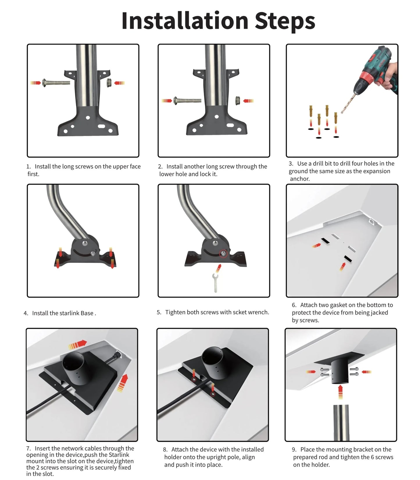 Starlink Gen 3 wall mount bent pipe bracket kit for stable satellite dish installation, heavy-duty and adjustable by Guangzhou Chuangze.