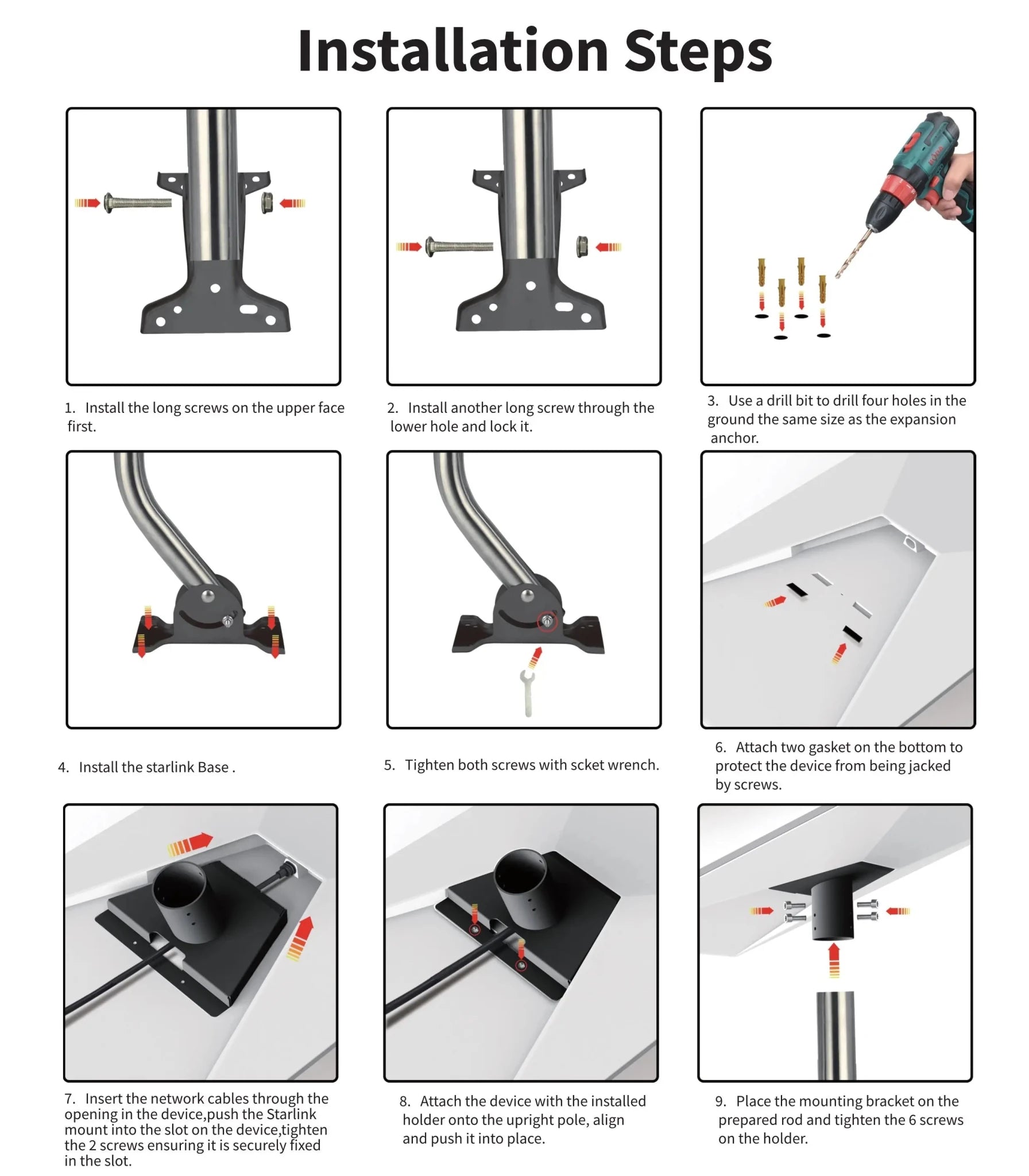 Starlink Gen 3 wall mount bent pipe bracket kit for stable satellite dish installation, heavy-duty and adjustable by Guangzhou Chuangze.