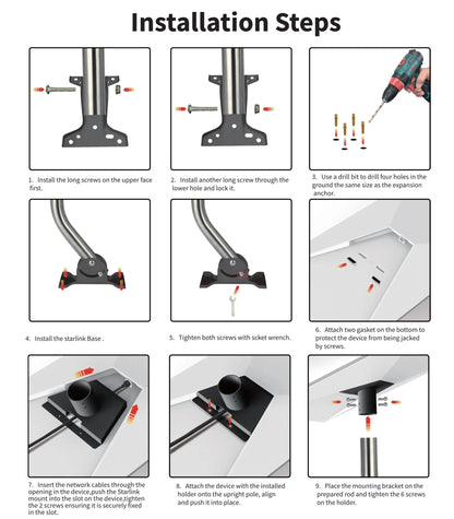 Starlink Gen 3 wall mount bent pipe bracket kit for stable satellite dish installation, heavy-duty and adjustable by Guangzhou Chuangze.