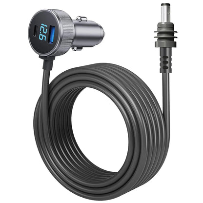 Starlink Mini Car Charger DC power cable with digital display, USB-A port, cigarette lighter adapter, durable and stable transmission.