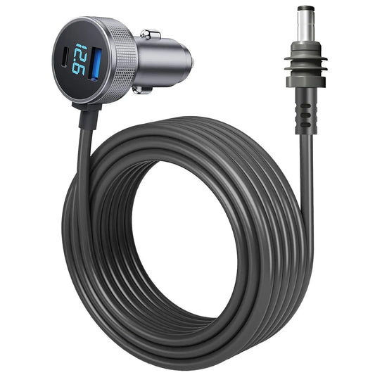 Starlink Mini Car Charger DC power cable with digital display, USB-A port, cigarette lighter adapter, durable and stable transmission.