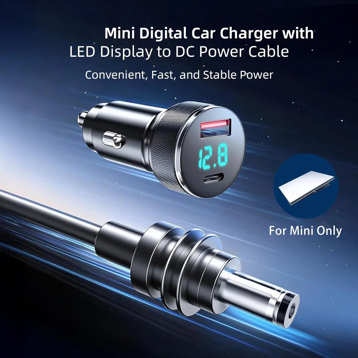 Starlink mini car charger DC power cable with digital display, PD USB-A port, cigarette lighter adapter, durable and stable transmission.