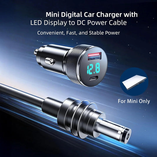 Starlink mini car charger DC power cable with digital display, PD USB-A port, cigarette lighter adapter, durable and stable transmission.