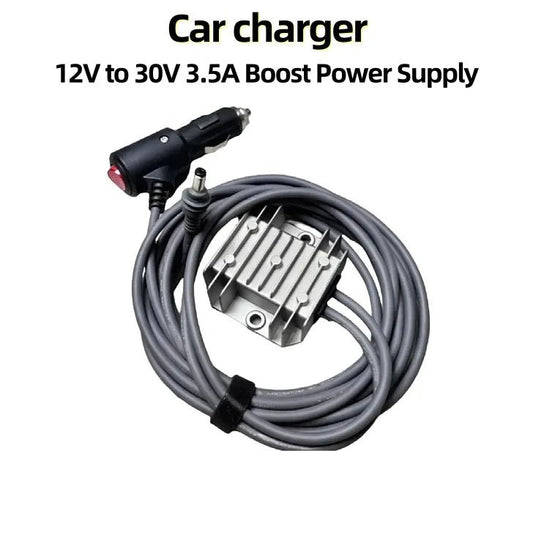 Starlink Mini Car Power Adapter with cigarette lighter plug, on/off switch, 12V/24V to 30V step-up DC cable, 16AWG, 3.5A.