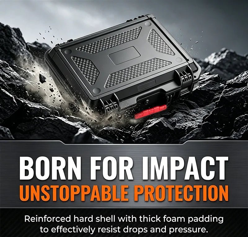 Starlink mini hard plastic equipment case with custom foam, shockproof interior, waterproof DC interface for secure instrument storage.