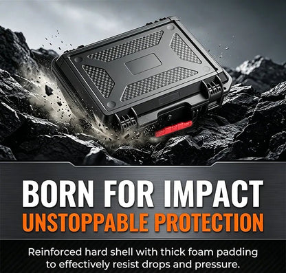 Starlink mini hard plastic equipment case with custom foam, shockproof interior, waterproof DC interface for secure instrument storage.