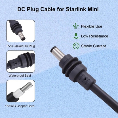 Starlink mini O-ring to DC male cable boost converter showing compact power supply with fuse for 12V/24V to 30V conversion.
