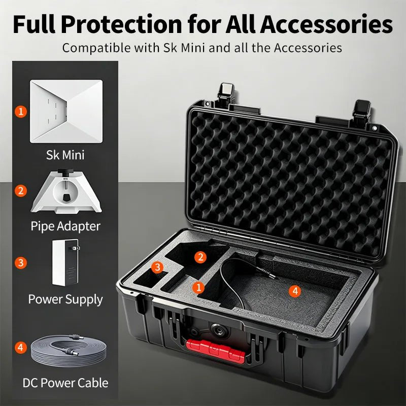 Starlink Mini portable travel storage case with waterproof, shockproof design and custom foam insert for outdoor camping and RV use.