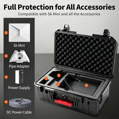 Starlink Mini portable travel storage case with waterproof, shockproof design and custom foam insert for outdoor camping and RV use.