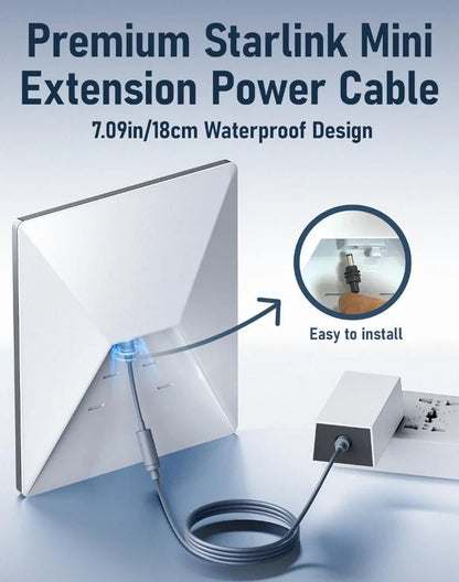 Weatherproof DC power extension cord for Starlink, male to female, flexible outer shell, heavy-duty durable replacement.