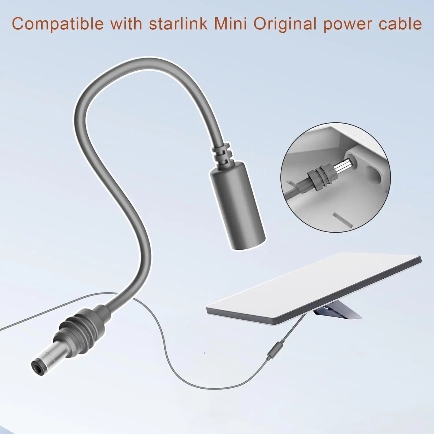 Starlink mini extension cable with DC male to female connectors, waterproof 18AWG outdoor accessory in grey
