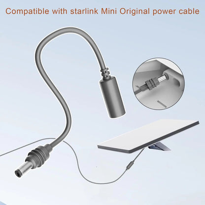 Starlink mini extension cable with DC male to female connectors, waterproof 18AWG outdoor accessory in grey