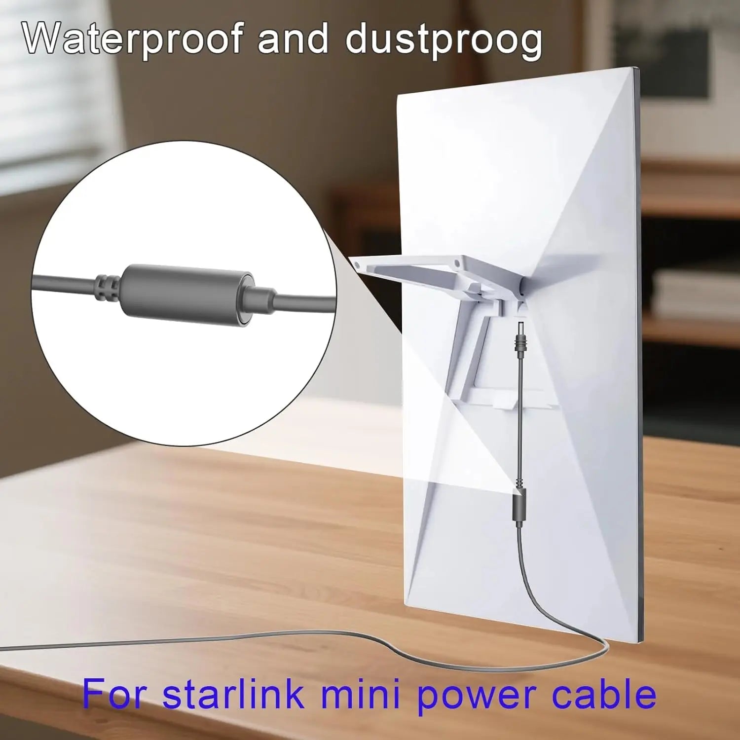 Starlink mini extension cable with waterproof DC male to female connector, 18AWG, grey outdoor accessory for satellite internet setups.