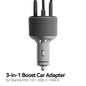 Starlink 3-in-1 mini car adapter with cigarette lighter plug, USB port, and built-in boost converter for fast charging.