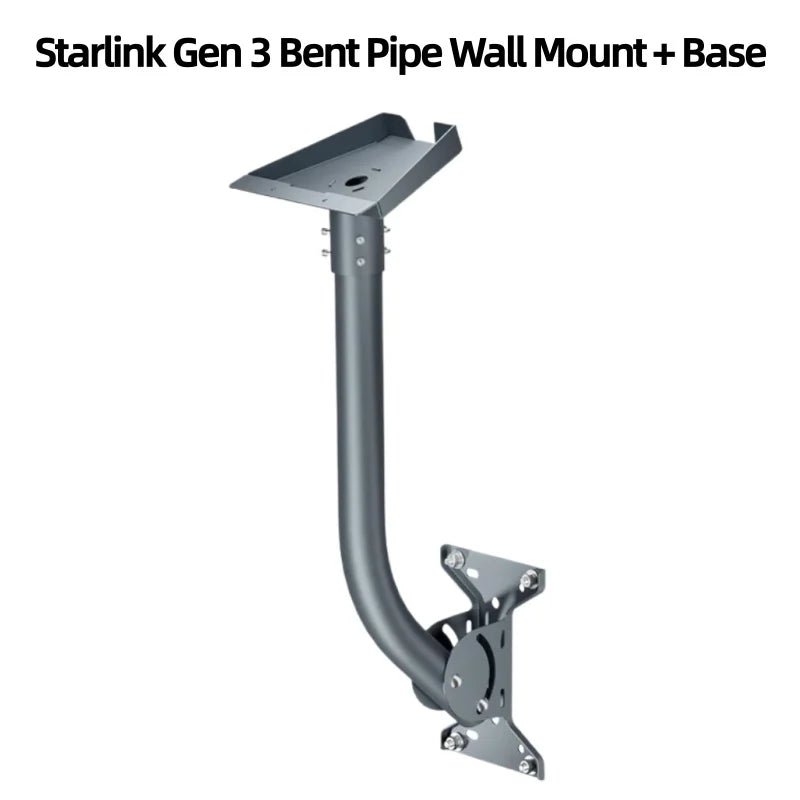 Starlink Gen 3 roof mounting kit with pipe adapter and adjustable angle, featuring gray Starlink hardware on a roof mount.