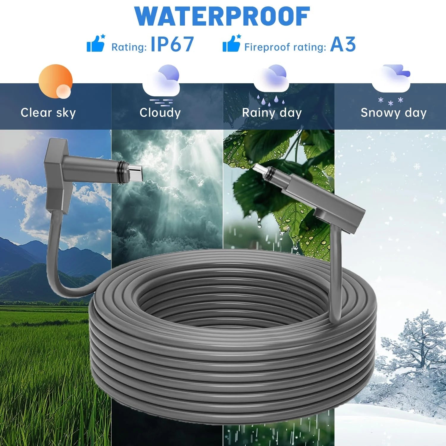 Starlink V2 all-weather durable replacement cable in grey, 2M to 10M length, designed for Starlink Standard Actuated Gen 2.