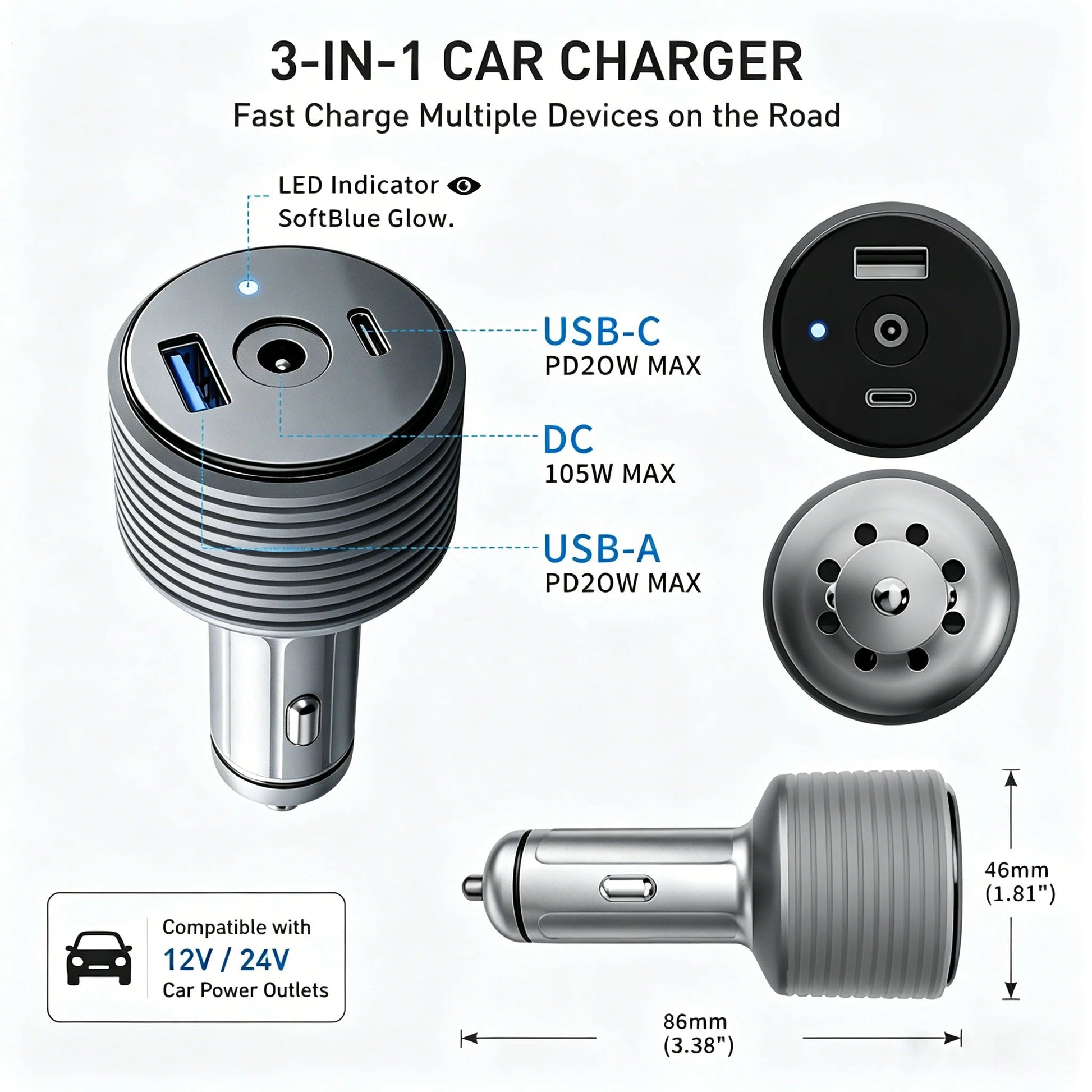 Starlink Mini Car Adapter by Guangzhou Chuangze Digital, silver gray, 12V-30V DC step-up converter, aluminum alloy, high-speed car charger