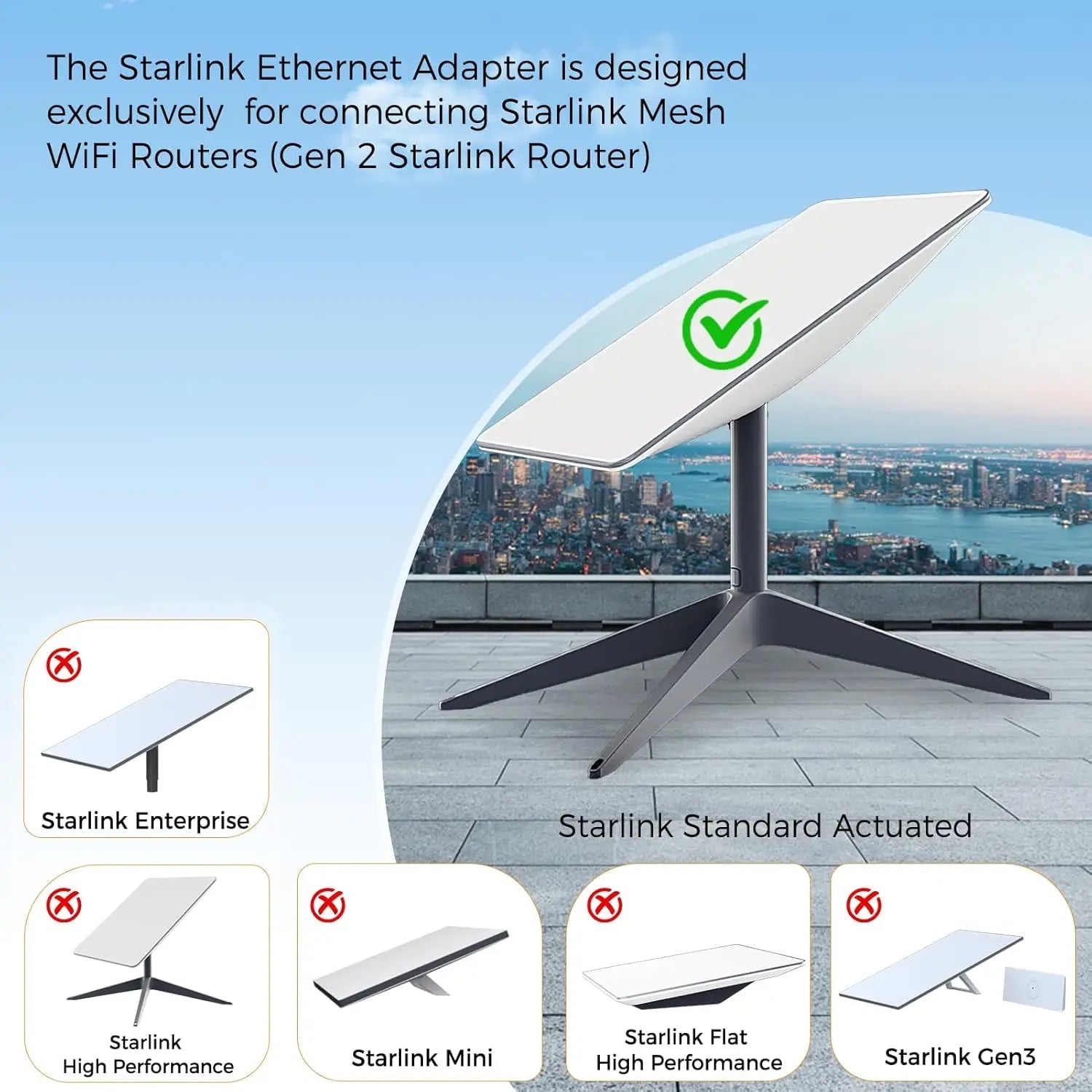 Starlink External Ethernet Adapter V2 Gen 2 from Guangzhou Chuangze converts RJ45 gigabit Ethernet to mesh WiFi for desktop use.