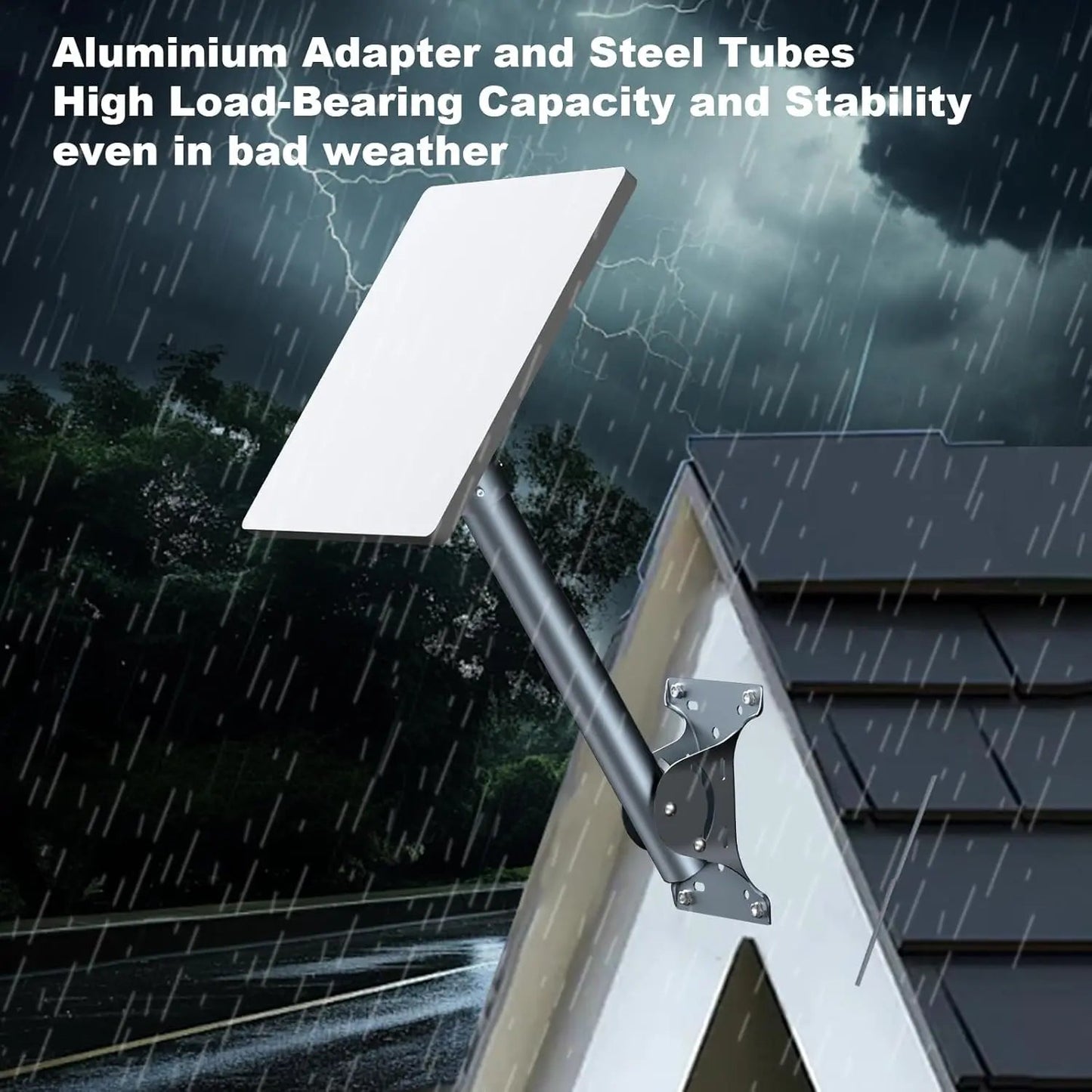 Starlink Gen 3 roof mount metal alloy kit with pipe adapter and adjustable angle for secure satellite dish installation.