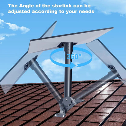 Starlink Gen 3 roof mount metal alloy kit with pipe adapter and adjustable angle, designed for secure satellite dish installation