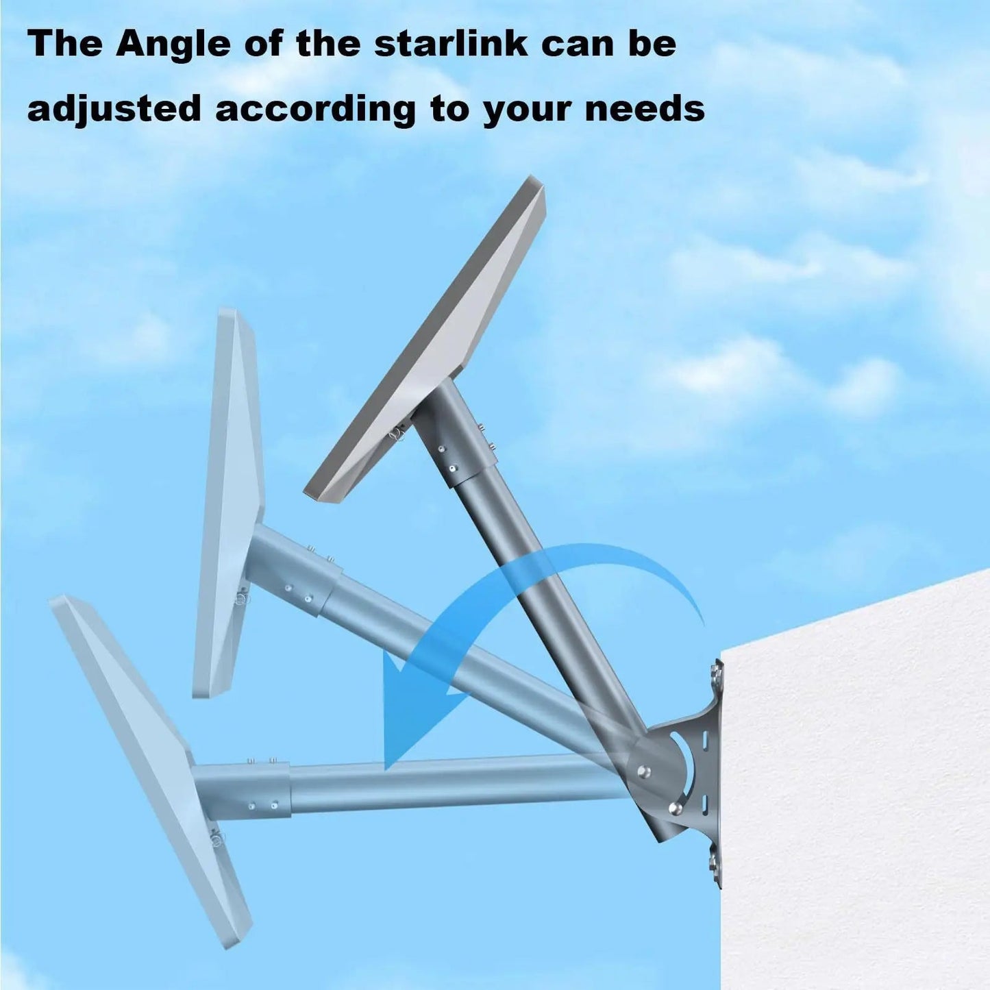 Starlink Gen 3 wall roof mounting kit with metal alloy bracket, pipe adapter, and adjustable angle in grey for secure satellite dish installation.