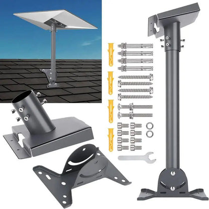 Starlink Gen 3 wall and roof mounting kit with metal alloy vertical mount, pipe adapter, adjustable angle, in grey.