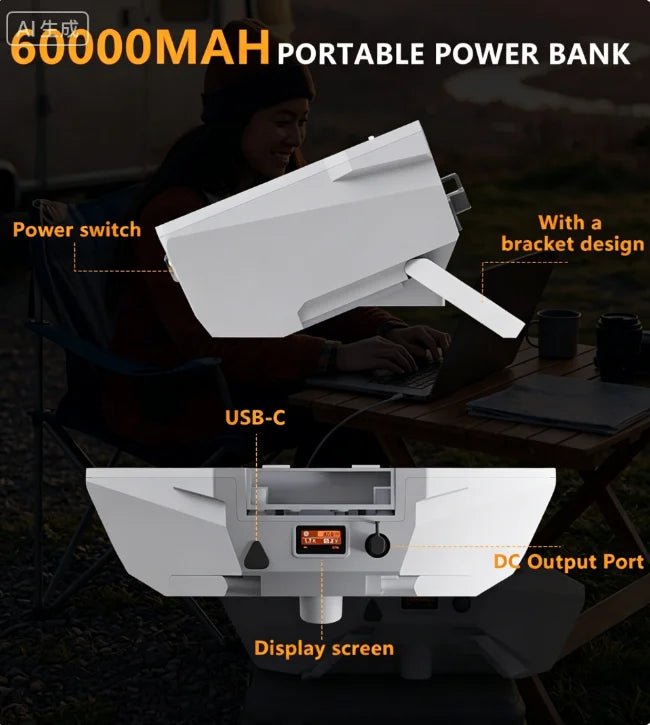 Starlink Mini 60000mAh portable power bank with IP68 waterproof design, fast charging, and 140W DC output in white color.