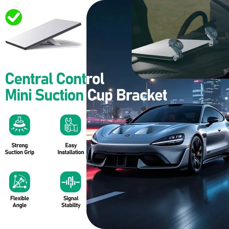 Starlink Mini Dish antenna mounted on vehicle windshield with portable ABS suction bracket, suitable for RV and car use.