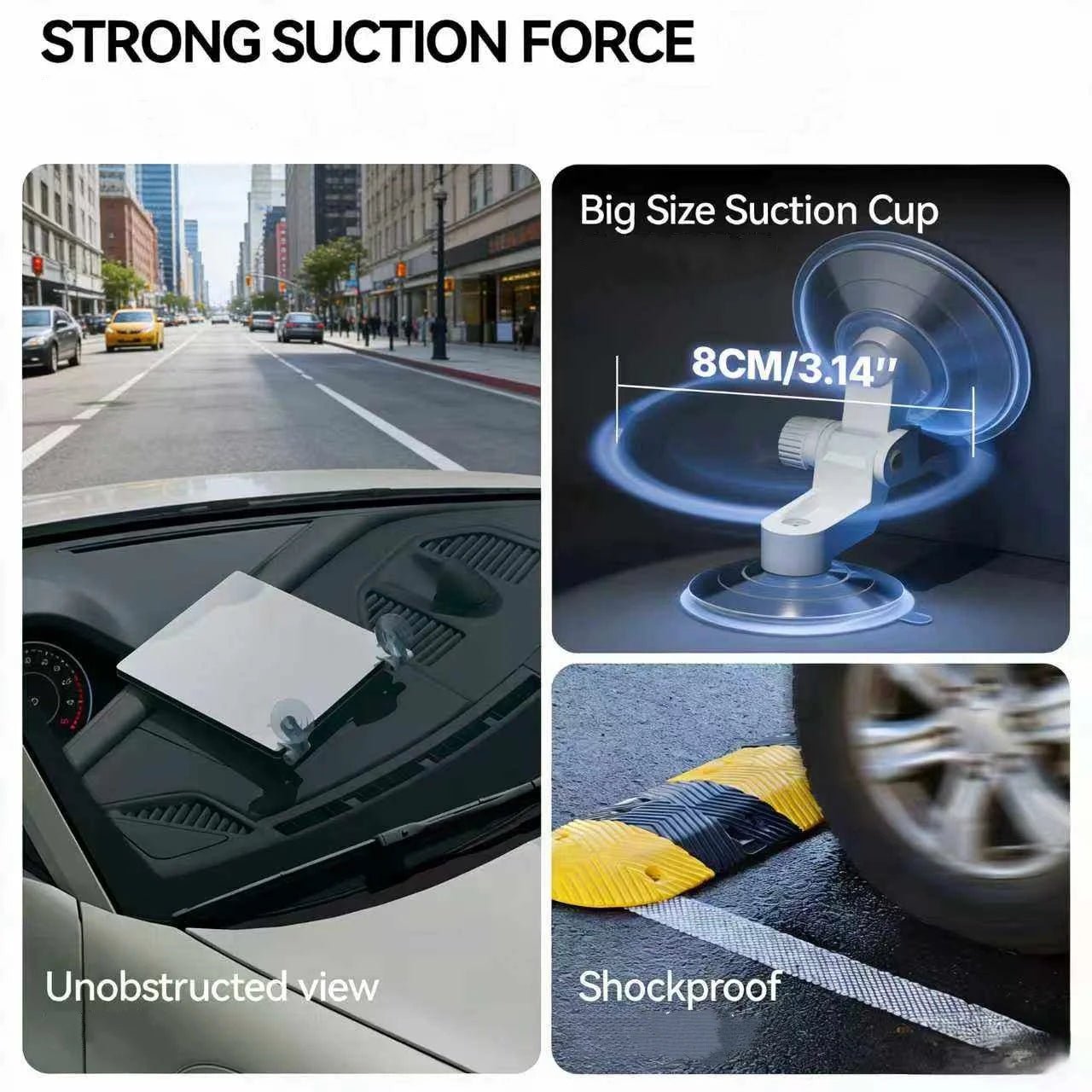 Starlink Mini Dish antenna mounted on car window with suction bracket, portable durable ABS kit for RV or vehicle use.