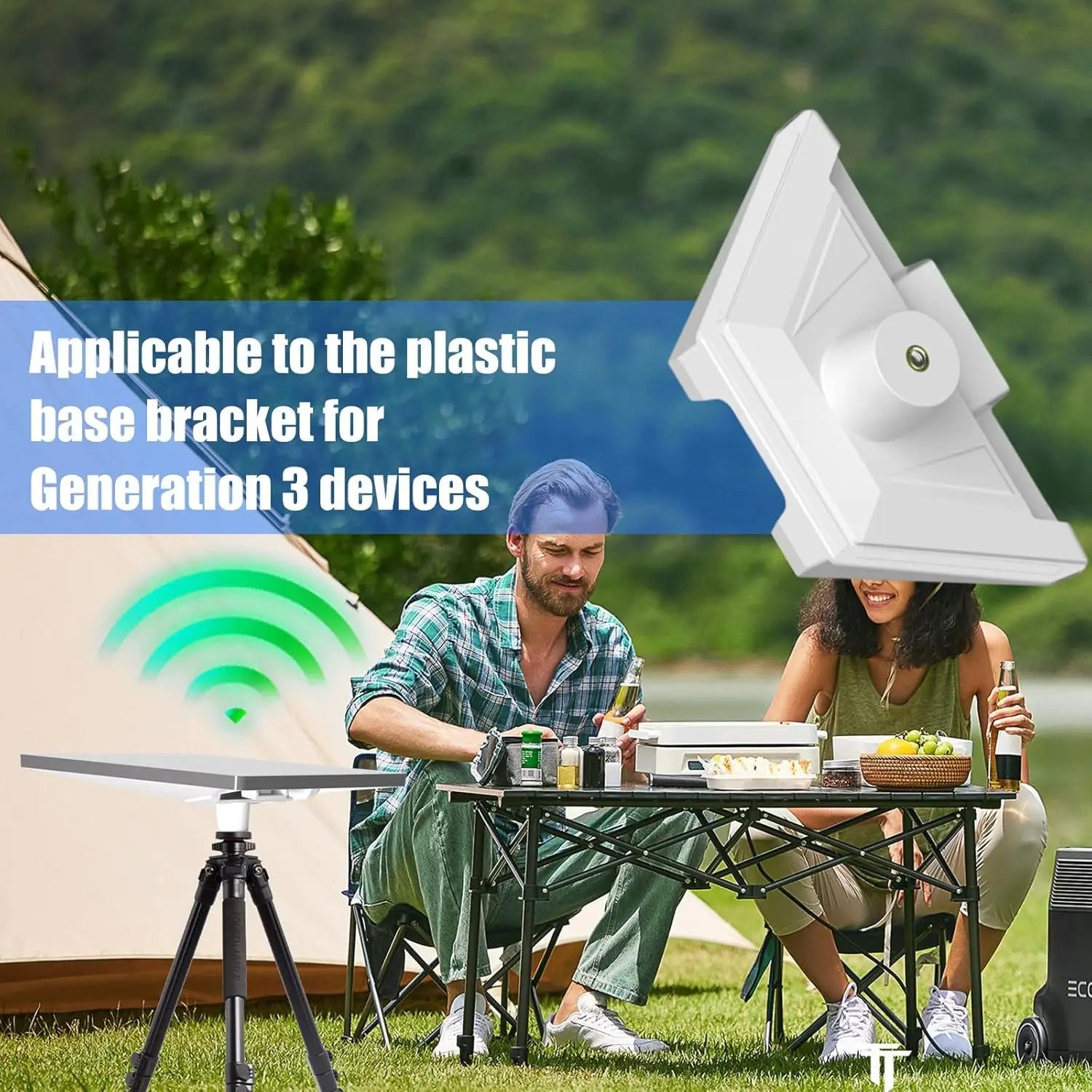 Starlink Mini Mount Adapter with ABS base and metal thread, screw-fixed stable bracket for RV or boat rooftop flat surface use.