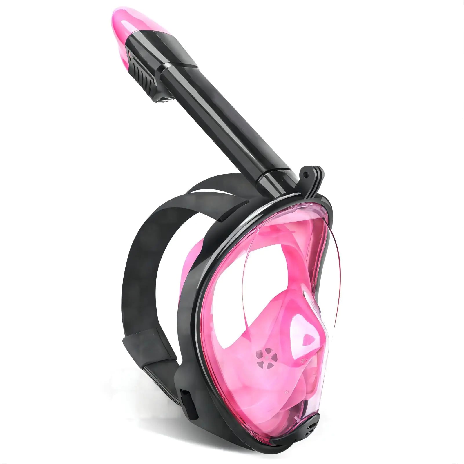 Full Face Snorkel Mask Snorkeling Mask with Detachable Camera Mount 180 Panoramic Anti-Fog Anti-Leak Diving Mask for Adult and Kids (Large/ X-Large Black Pink)