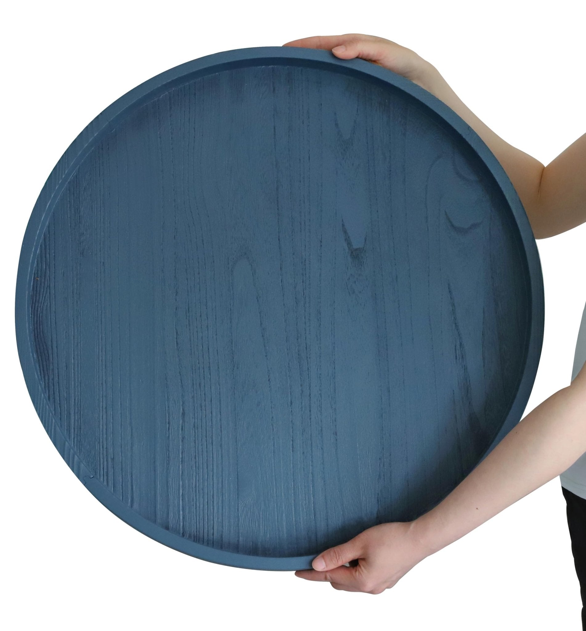 Gurfuy Round Ottoman Table Tray 24" - Rustic Wooden Serving Tray for Farmhouse Decorative Oversized Coffee Table Trays Living Room Kitchen Counter Breakfast Blue - BACKUPMYFILESNOW