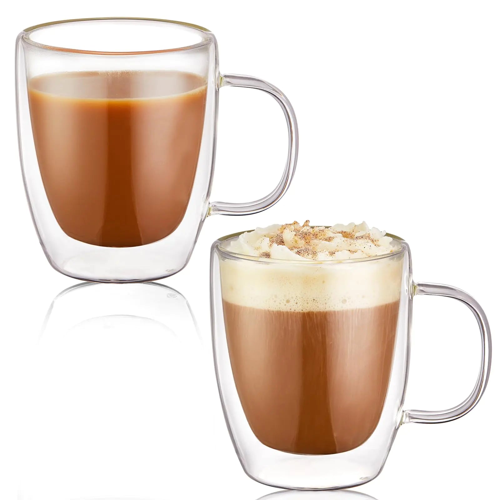 Glass Espresso Cups 12oz Glass Coffee Cups with Handle Double Walled Cups Set of 2 Borosilicate Glass Mugs for CappuccinoLatteTea Milk Hot BeverageWine