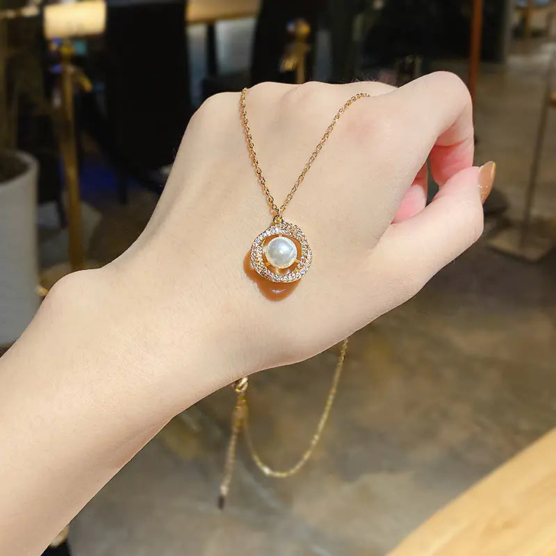 Minimalist Titanium Steel Pearl Heart Pendant Necklace