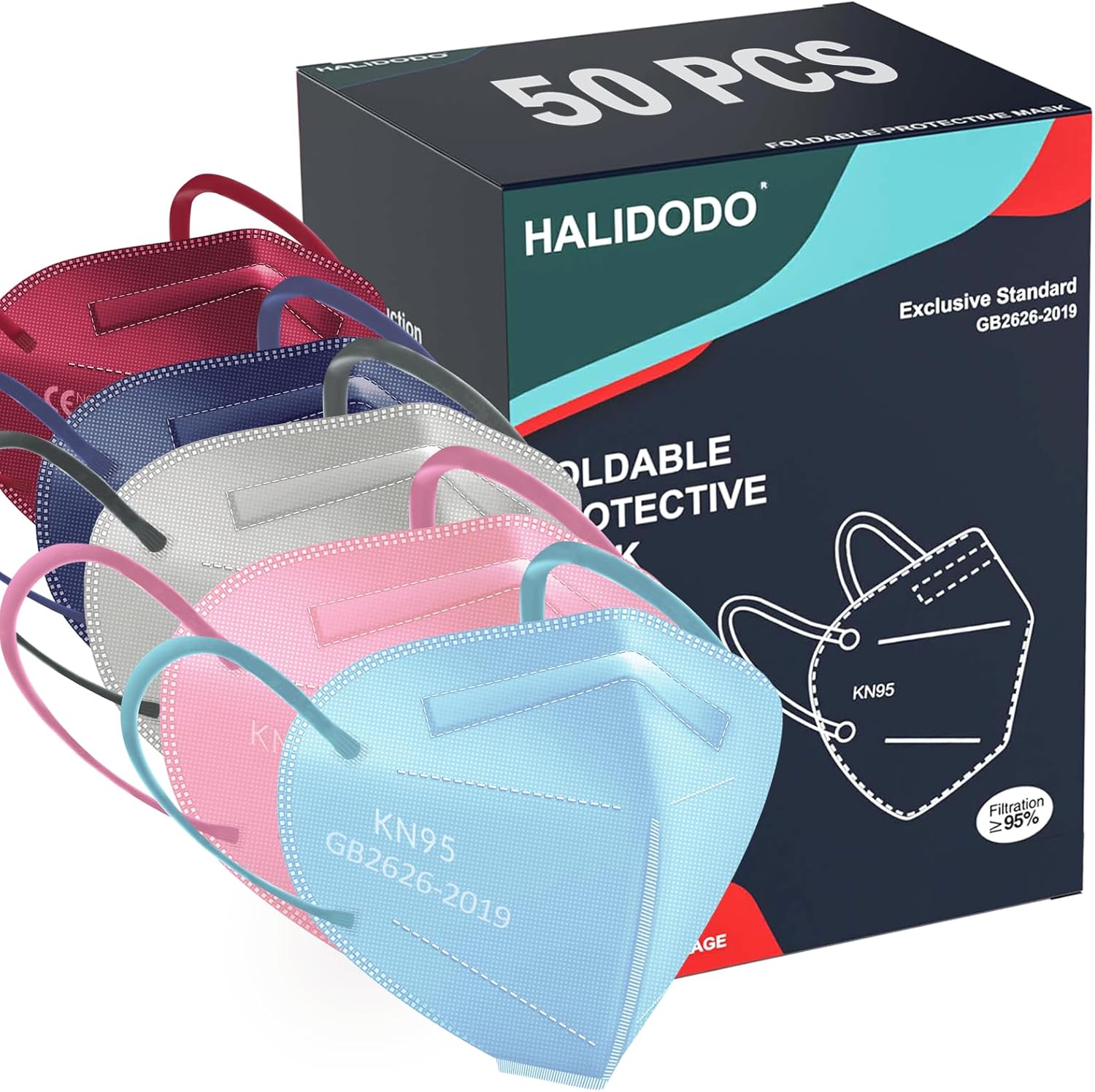 HALIDODO Face Mask 50 Pack Breathable 5 - Layer Filter Efficiency≥95% - BACKUPMYFILESNOW