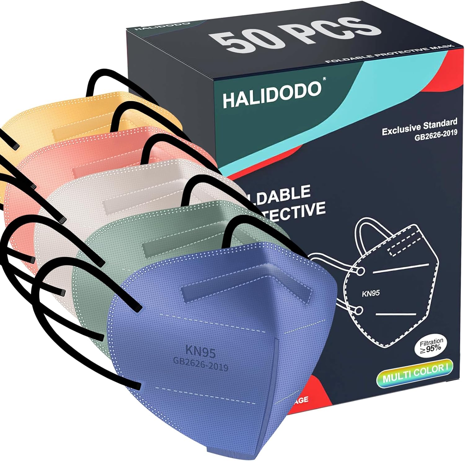 HALIDODO Face Mask 50 Pack Breathable 5 - Layer Filter Efficiency≥95% - BACKUPMYFILESNOW