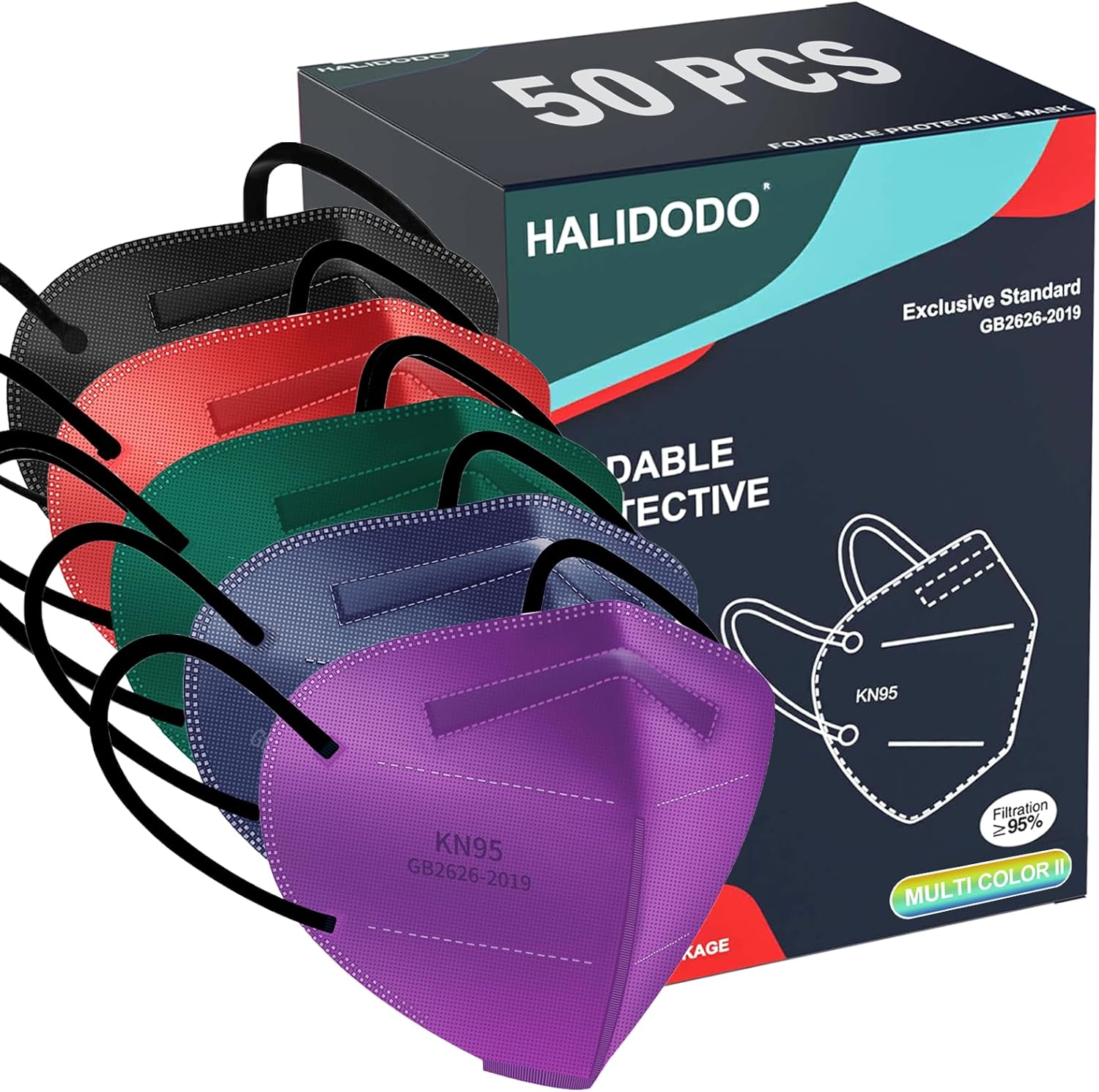 HALIDODO Face Mask 50 Pack Breathable 5 - Layer Filter Efficiency≥95% - BACKUPMYFILESNOW