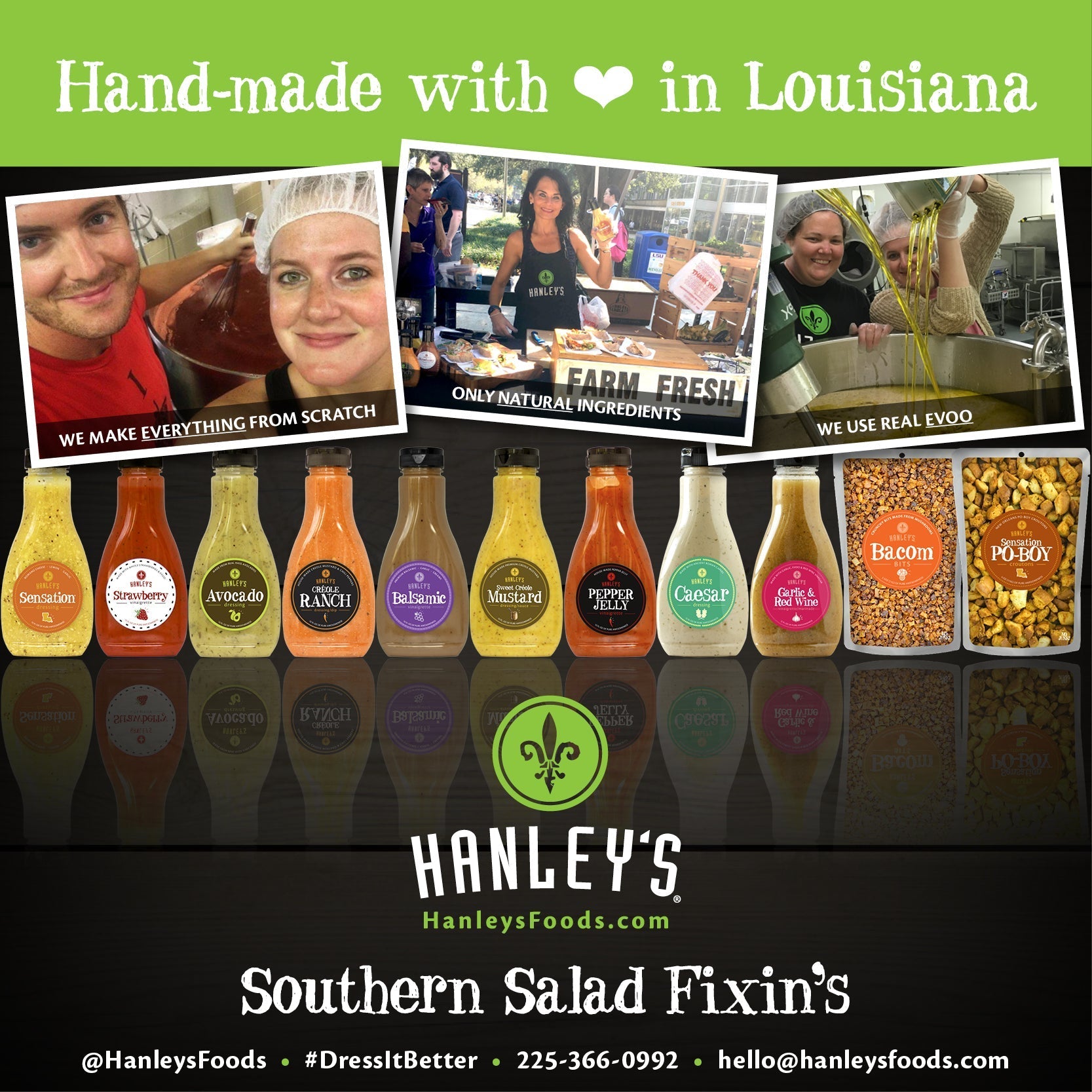 Jar of Hanley's Foods Caesar dressing with creamy texture and fresh herbs, ideal for salads and sandwiches.