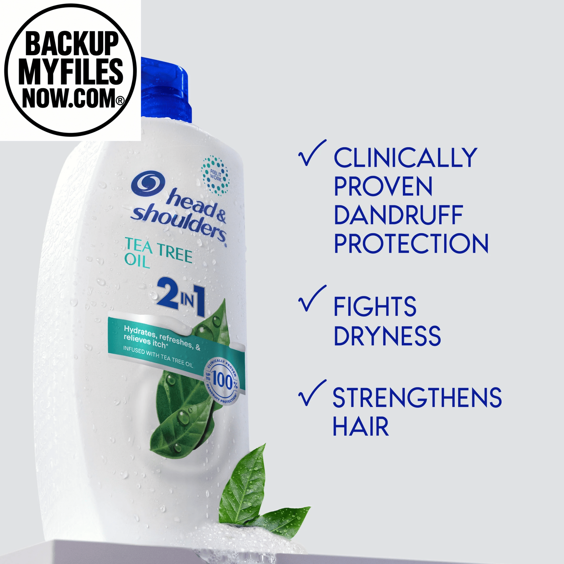 Head & Shoulders 2-in-1 dandruff shampoo and conditioner with tea tree oil, 28.2 fl oz bottle, showing the product label.