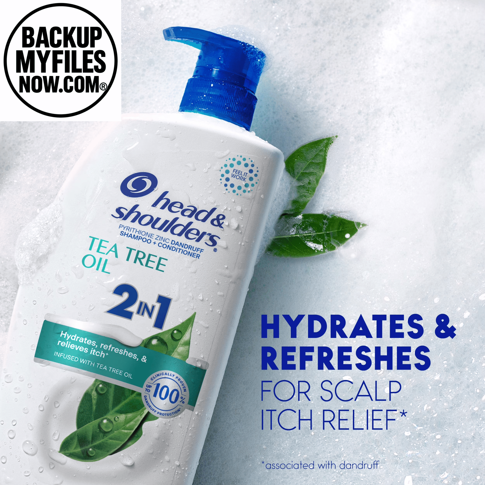 Head & Shoulders 2-in-1 dandruff shampoo and conditioner with tea tree oil in a 28.2 fl oz bottle, showing the product label.