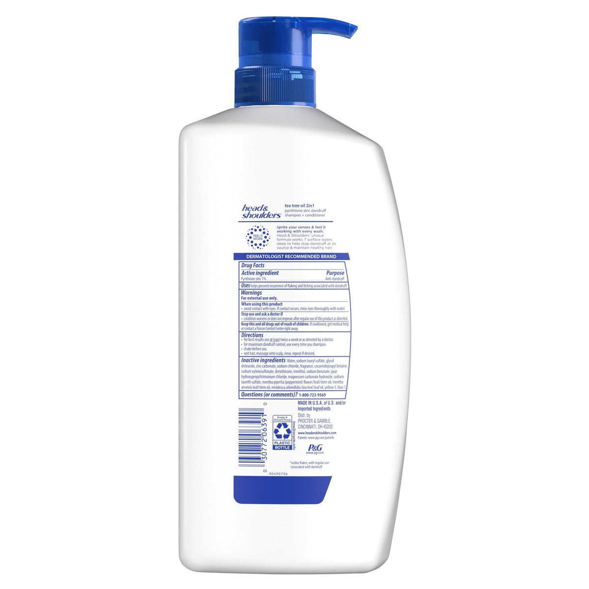 Head & Shoulders 2-in-1 dandruff shampoo and conditioner with tea tree oil, 28.2 fl oz bottle on a white background