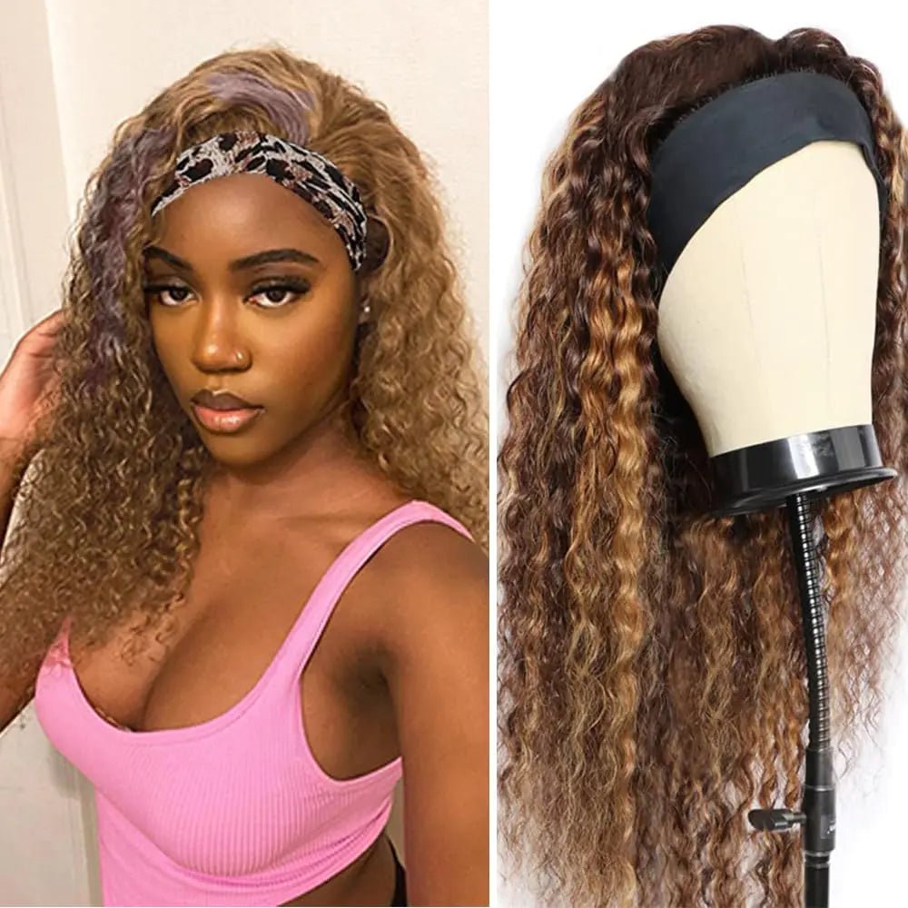 Highlight Ombre Headband Wig Deep Wave Human Hair Wigs Real Hair Wigs None Lace Front Wigs 150% Density Glueless 10A Brazilian Virgin Human Hair Headband Wigs 16Inch for Black Women Human Hair - BACKUPMYFILESNOW