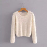 Solid Color Round Neck Pullover Sweater for Women