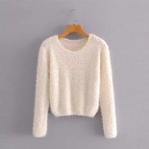 Solid Color Round Neck Pullover Sweater for Women